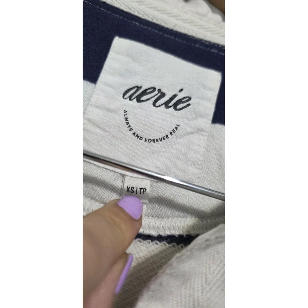 Aerie Prep Rally Rugby Sweatshirt Blue White Striped Oversized XS Pullover EUC - Picture 3 of 8
